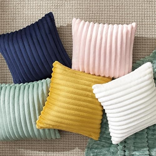 Bedsure Double-Side Striped Decorative Throw Pillow Covers 18x18 Set of 2, Spring White Fluffy Soft Pillow Covers, Home Decor for Couch Sofa Living Room Bedroom thumbnail 6