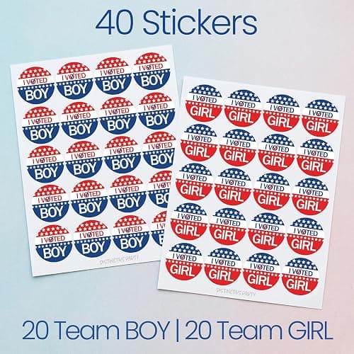 DISTINCTIVS Red White and Blue Gender Reveal Stickers – 40 Count – Team He Team She – Patriotic 4th of July and Summer Gender Reveal Party thumbnail 4