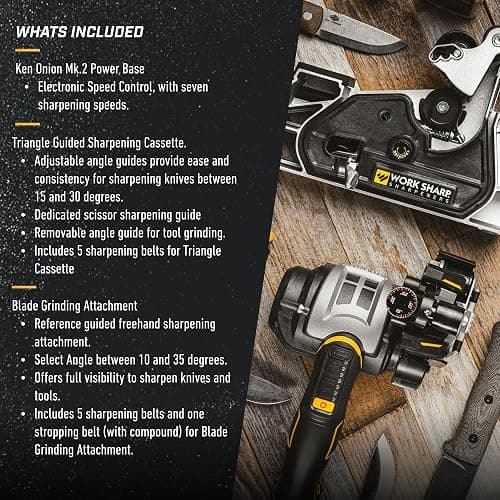 Work Sharp Ken Onion Elite Mk2 Electric Knife Sharpener, Adjustable Angle | Powered Professional Belt System, Sharpens Scissors, Serrated and Tools, Blade Grinder, Variable Speed thumbnail 8