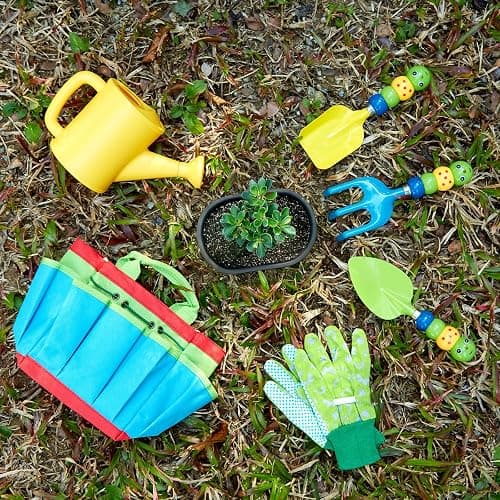 FITNATE Green Kids Garden Tools Set,6 PCS Gardening Tools for Kids Including Watering Can, Shovel, Rake, Fork, Children Gardening Gloves and Garden Tote Bag, All in One Set - Caterpillar thumbnail 8