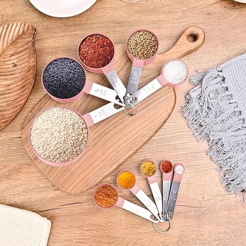 Measuring Cups and Spoons Set, 10-Piece with Stainless Steel Handles, Pink | Nesting, Multiple Sizes to Measure Dry & Liquid Ingredients, Clear Markings, Kitchen Essentials Gadgets for Baking & Cooking thumbnail 6