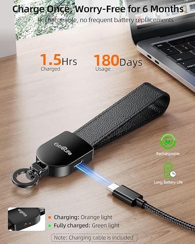 Keychain, Works with Apple Find My, Leather Key Chain with GPS Tracker | Car Keychain for Women and Men, Car Key Fob Holder, Anti-Lost Smart Keys Finder, Rechargeable, Black thumbnail 6