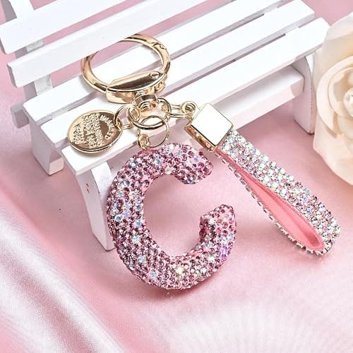 JINGUAZI Bling Initial Letter Keychain Bag Charms for Women | Sparkly cute lanyard accessories for handbags, purses, backpacks, car key small gifts for women thumbnail 4