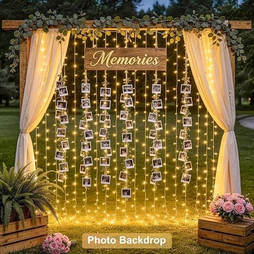 JMEXSUSS 300 LED Remote Control Curtain Lights, Plug in Fairy Curtain Lights Outdoor, Window Wall Hanging String Lights for Bedroom Indoor Dorm Backdrop Wedding Party Patio Christmas Decor, Warm White thumbnail 9