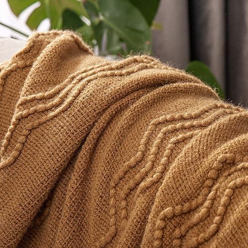 MIULEE Knitted Brown Throw Blanket for Couch,Boho Bed Decor Knit Outdoor Blankets Throw Size with Tassels Cozy Woven for Sofa Home Chair Wave Pattern 50" x 60" Inches thumbnail 7