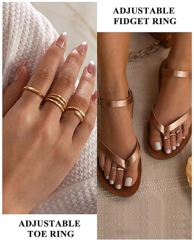 Besteel Toe Rings for Women 14K Gold Filled Simple Hug CZ Triple Open Band Rings Trendy Silver Plated Adjustable Toe Rings Summer Beach Foot Jewelry for Women thumbnail 2