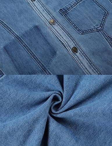 Gozoloma Women's Denim Dress Long Balloon Sleeves Button Down A Line Swing Ruffle Jean Mini Babydoll Dress with Chest Pocket thumbnail 8