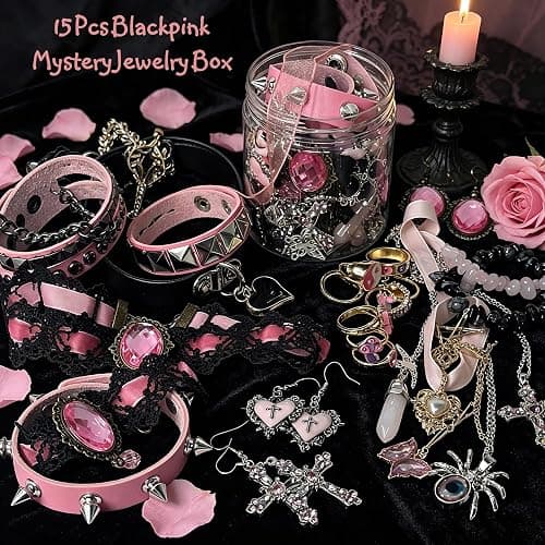 Mystery Jewelry Jar for Women, Gothic Witchy Vintage Jewelry Gift Set(Goth Boho Mixed Punk Everyday Necklaces,Earrings, Rings,Bracelets/Bangles),Unique Alternative Fashion Romantic Cute Present for Her thumbnail 3
