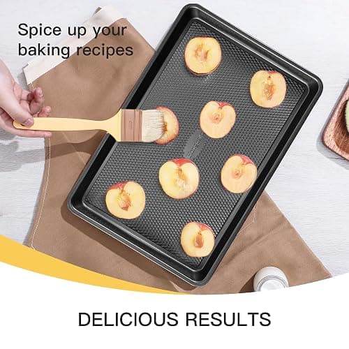 Cookie Sheets for Baking Nonstick - HONGBAKE Baking Sheet Pan Set of 3, Half/Quarter/Jelly Roll Pan for Oven with Diamond Texture Pattern, 57% Thicker Carbon Steel Cookie Trays, Dark Grey thumbnail 9