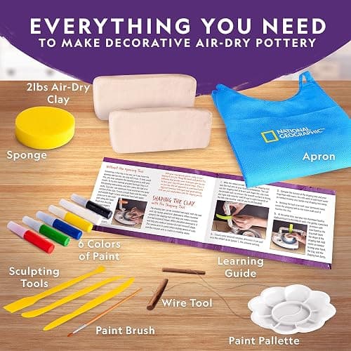NATIONAL GEOGRAPHIC Pottery Wheel for Kids – Complete Pottery Kit for Beginners, Plug-in Motor, 2 lbs. Air Dry Clay, Sculpting Clay Tools, Apron & More, Patented Design, Craft Kit (Amazon Exclusive) thumbnail 5