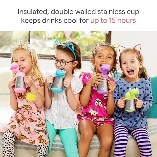 Munchkin Cool Cat Sippy Cup with Straw for Toddlers, Stainless Steel Straw Cup, 8 Ounce, Blue thumbnail 4