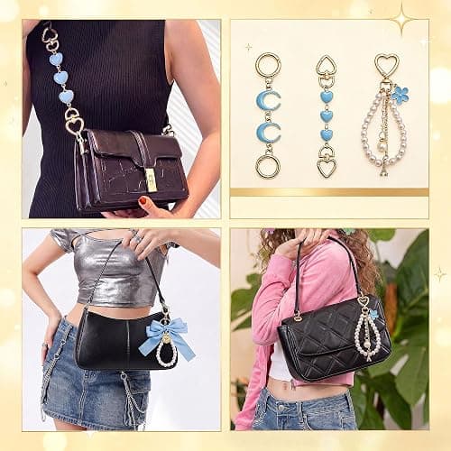 VentuSilvum 5 Pcs Pearl Bag Chain Extender Set, Gold Purse Strap with Ribbon Bow Keychain, Cute Charm Accessories for Handbag thumbnail 5