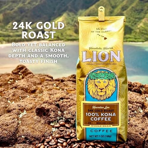 Lion Coffee 24K Gold Roast 100% Kona Ground Coffee, Medium-Light Roast, A Taste of Aloha - 7 Ounce Bag thumbnail 4
