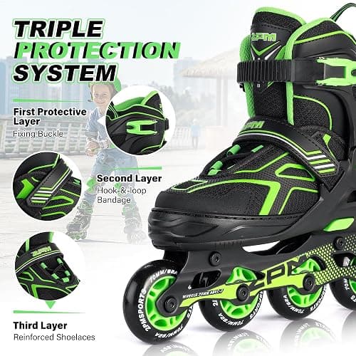 2PM SPORTS Torinx Green Boys Adjustable Inline Skates, Fun Beginner Roller Skates for Kids, Youth, Girls, Men and Women thumbnail 5