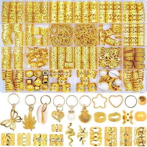 236PCS Gold Hair Accessories Set: Jewelry, Charms, Rings and Cuffs for Braids, Dreadlocks, Loc Styles and Rave Hair Styling - Image 1