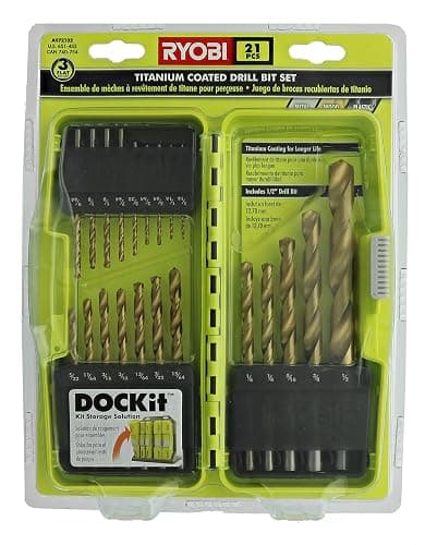 Ryobi A972101 21 Piece Titanium Drill Bit Set w/ Plastic Locking Storage Case and Foldout Rubberized Organization Solution - Image 1