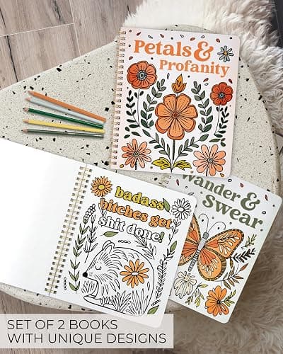 Beautiful Coloring Book Set of 2 for Adult Relaxation - Funny Coloring Books with Floral Designs for a lot of Laughs - The Perfect Stress-Relieving Gift for Women thumbnail 2