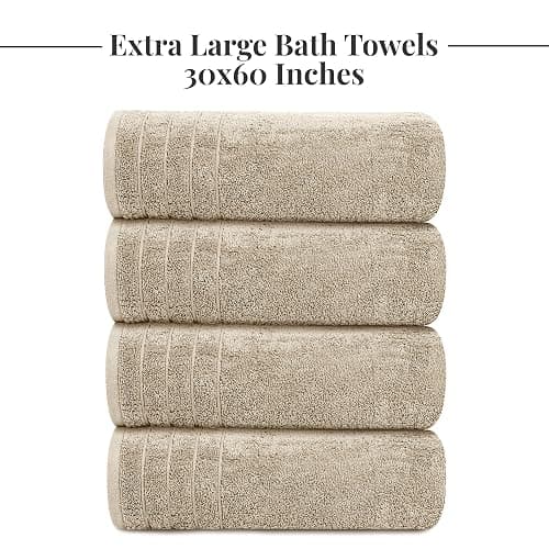 Tens Towels Pack of 4 Extra Large Bath Towels 30 x 60 Inches, 100% Cotton, Larger & Lighter Weight, Quicker to Dry, Super Soft and Absorbent, Perfect for Bathroom, Beige thumbnail 6