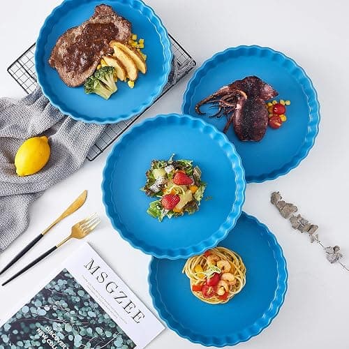 Bruntmor Ceramic Pie Pans Set of 4, Baking Dishes/Quiche Dish/Apple Pie/Tart. Oven Safe Nonstick Porcelain Round Baking Plate/Pot/Tart Pan. 10"/ Blue thumbnail 3