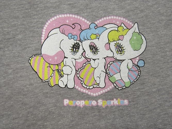 PeroPero Sparkles Group Shot with Hearts & Candies Crew Neck Short Sleeve Gray Heather Women's Crop Top thumbnail 3