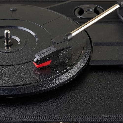 Amazon Basics Portable Suitcase Vinyl Turntable Record Player with Built-in Stereo Speakers, Belt Drive, 3-Speed, Bluetooth Playback, Black thumbnail 6