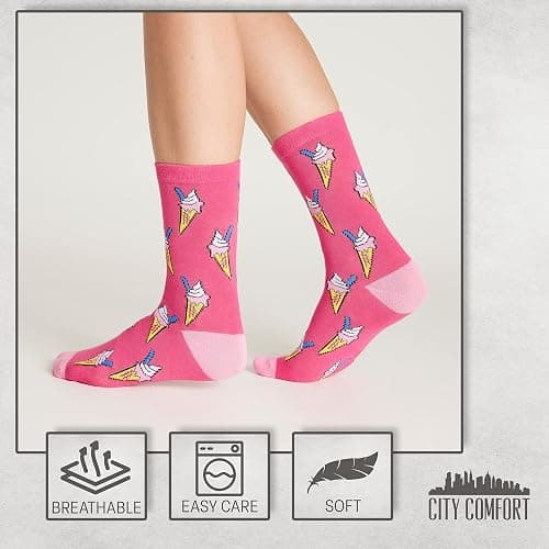 CityComfort Womens Socks 5 Pack Gifts for Women Teens Cute Calf Length Socks Vibrant Colours Breathable Casual Sports Work thumbnail 6