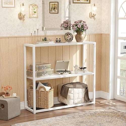 TIQLAB Small Entryway Table, 29.5" Narrow Console Table with Shelves, Sofa Table, Couch Table, Side Table, Entry Table for Hallway, Living Room, Small Space, White thumbnail 2