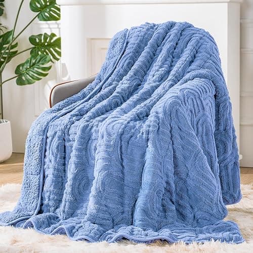 Sherpa Fleece Adult Weighted Blanket Great for Sleep, 15 lbs Dual Sided Soft Fuzzy Heavy Blankets for Couch Bed Sofa, Cozy Warm Fluffy Arched Jacquard Throw for Winter (Blue, 60" x 80", 15 Pounds) - Image 1