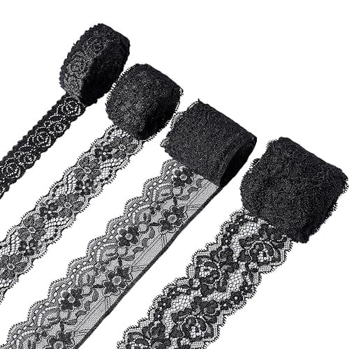 4 Rolls 24 Yards Floral Black Lace Ribbon Stretch Pattern Vintage Wide Tulle Lace Trim for DIY Crafts Sewing Present Wrapping Decoration thumbnail 6
