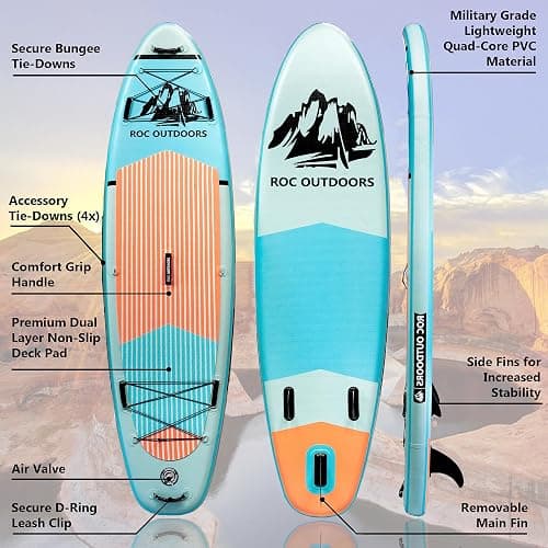 Roc Inflatable Stand Up Paddle Boards with Premium SUP Paddle Board Accessories, Wide Stable Design, Non-Slip Comfort Deck for Youth & Adults thumbnail 4