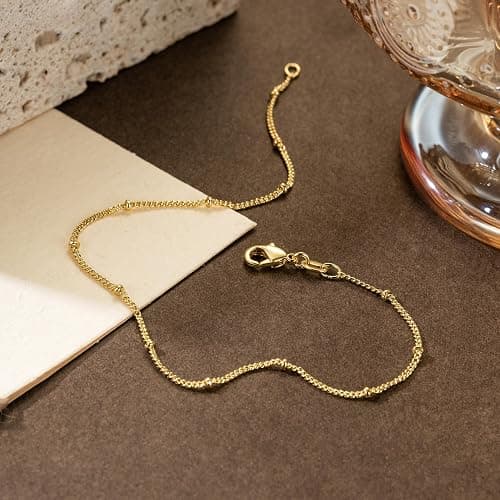 CANNCI 14K Gold Waterproof Anklets for Women and Men Charm Ankle Bracelets Jewelry for Everyday Wear Sizes 9-11 Inches thumbnail 5