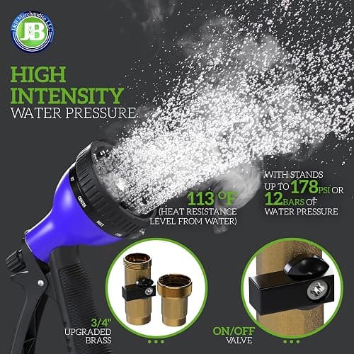 J&B XpandaHose 100ft Expandable Garden Hose – Ultra-Strong 3750D, 4-Layer Latex Core, Brass 3/4" Connectors, 10-Pattern Nozzle & Storage Bag – Lightweight, Kink-Reducing, Leak-Resistant thumbnail 9