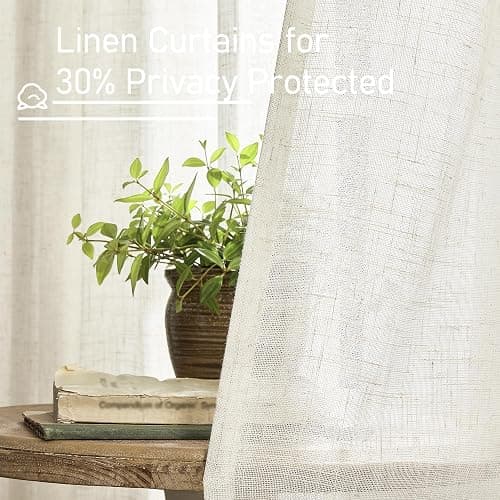 LAMIT Natural Ivory Semi Sheer Linen Curtains 84 inch Long, Cream White Light Filtering Living Room Panels Back Tab and Rod Pocket Neutral Drapes for Bedroom/Farmhouse, 2 Panels, 52 x 84 Inch thumbnail 7