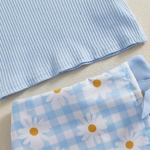 Madjtlqy Toddler Baby Girls Summer Outfit Sleeveless Ribbed Collared Tank Tops + Floral Skirt Shorts Set Kids Cute Clothes thumbnail 6