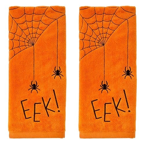 SKL Home Halloween Eek 100% Cotton Embroidered 2pc Hand Towel Set, Decorative for Bath/Kitchen/Bar & Gift, Orange - Image 1