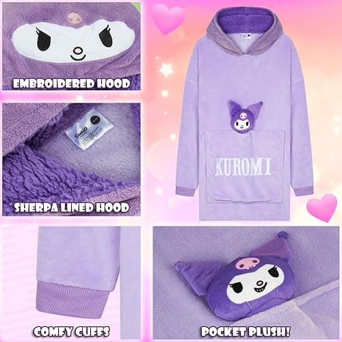 Hello Kitty Blanket Hoodie for Women Teens Wearable Blanket Sherpa Lined Fleece thumbnail 4