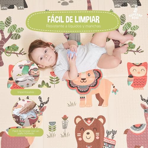 Alfombra de juego para niño Bebe 150 x 180 x 1 cm Alfombra de suelo XXL de espuma gruesa plegable reversible – Tapete de despertar para bebé – Tapete de motricidad que favorece el desarrollo thumbnail 5