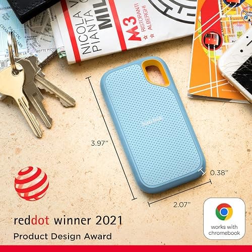 SanDisk 1TB Extreme Portable SSD - Up to 1050MB/s, USB-C, USB 3.2 Gen 2, IP65 Water and dust Resistance, Updated Firmware, Sky Blue - External Solid State Drive - SDSSDE61-1T00-G25B thumbnail 3