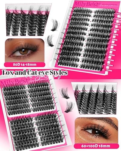 MilyBest 4 Styles Lash Clusters Kit 864Pcs Eyelash Clusters Lash Kit Volume Lashes Clusters D Curl DIY Individual False Eyelashes with 2 Bond&Seal Wispy Bulk Cluster Eyelash Extensions Kit De Pestañas thumbnail 4