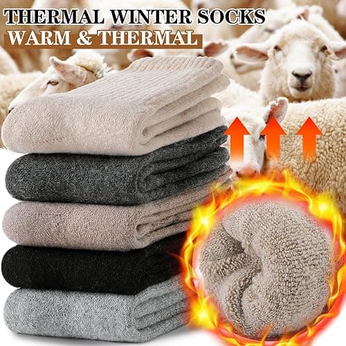 MOGGEI 5 Pairs Womens Merino Wool Socks Hiking Warm Winter Thick Thermal Crew Cozy Cabin Ladies Gift Comfy Boot Work Socks thumbnail 2