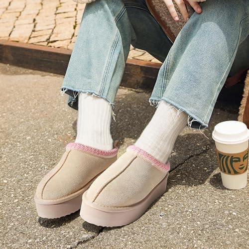 DREAM PAIRS Women's Platform Slippers Genuine Suede Slip-on Warm FuzzyEasy Autumn Winter Fluffy Comfy Furry Shoes for Outdoor Indoor thumbnail 3
