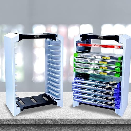 ADZ Game Storage Tower – Universal Video Game Storage – Stores 12 Game or Blu-Ray Disks – Game Holder Rack for PS4, PS5, Xbox One, Xbox Series X/S, Nintendo Switch Games and Blu-Ray Discs (White) thumbnail 2
