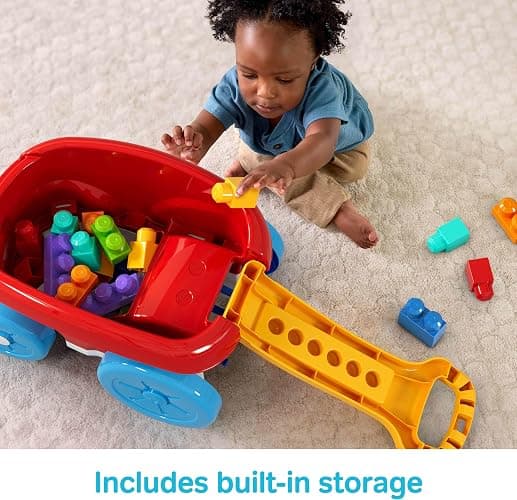 MEGA BLOKS First Builders Toddler Building Toy, Block Scooping Pull Wagon with 20 Pieces and Built-in Storage, Picks Up Blocks, Red, Kids Ages 1+ thumbnail 5
