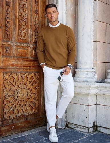COOFANDY Mens Crew Neck Sweaters Long Sleeve Lightweight Knit Dress Pullover Sweaters thumbnail 3