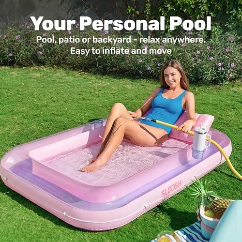 SLOOSH Inflatable Tanning Pool Lounger Float, 70" x 46" Pool Floats Adult with Pillow, 4 in 1 Suntan Tub Raft Floatie,Sunbathing Bed Lounge for Water Blow Up Ball Pit Party Gifts, L-Purple Pink thumbnail 3