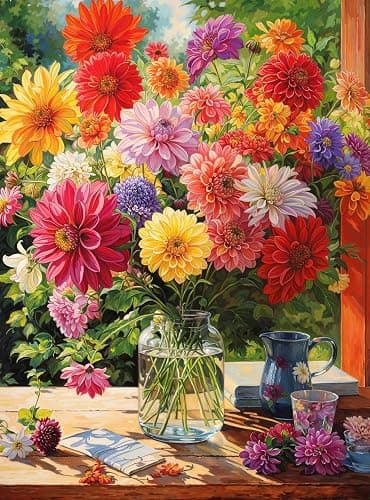 Cross & Glory - Rainbow Dahlia Delight - 1000 Piece Jigsaw Puzzle for Adults | Vibrant Flower Collection | Satin Finish | Challenging & Colorful Art - Image 1