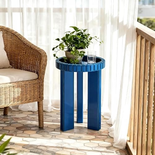 SHYFOY Blue Mirrored End Table, 23" H Round Glass Side Table with Three Legs, Modern Accent Table for Living Room, Bedroom, or Entryway thumbnail 7