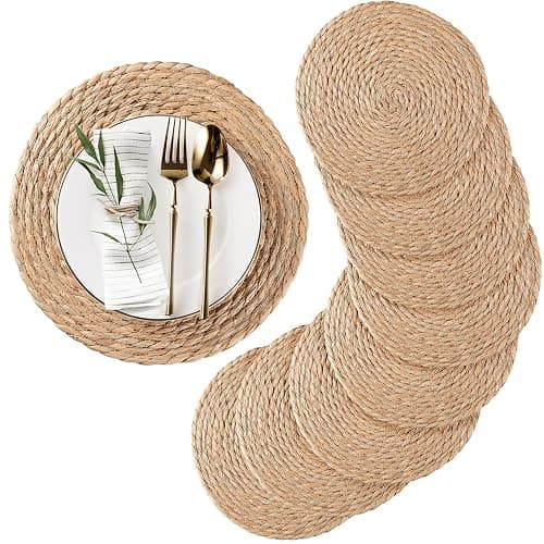 Round Woven Placemats Set of 8, Natural Water Hyacinth Place mats, Rattan Placemat Wicker Placemats Farmhouse Boho Braided Heat Resistant Outdoor Placemat Patio Table Place Mats (12 inch Set of 8) - 12 inch Set of 8 - Image 1