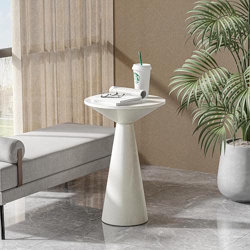 COZAYH Farmhouse Pedestal Small End Table Round Martini Table Wood Plant Stand Rustic Drink Table for Small Space Living Room, Bedroom, White thumbnail 4