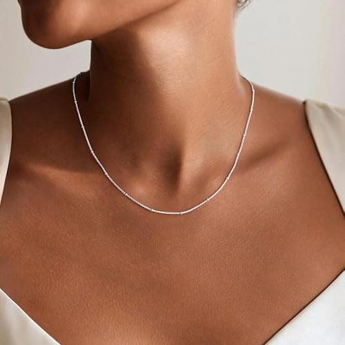 IEFWELL S925 Sterling Silver Chain Necklace for Women - 14K-Real-Gold-Plated 1.5mm Satellite Bead Chains Necklace, Sturdy Women's Chain Necklaces, 14/16/18/20/22/24 Inches Christmas Jewelry Gifts thumbnail 3